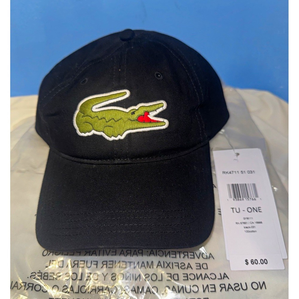 Lacoste Black Logo Baseball Cap Hat Mens RK4711 Adjustable Cotton Twill OS
